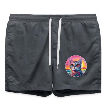 Singapura Katze Rasse Aquarell Karikatur Kawaii Haustier - Badeshorts - Anthrazit - Vorne - AI Model Male 185 light (185cm)