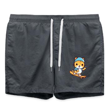 Lustige Katze Kawaii Cartoon Haustier spielt Skateboard - Badeshorts - Anthrazit - Vorne - AI Model Male 185 light (185cm)