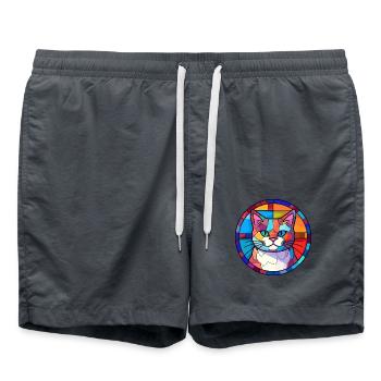 Katze Buntes Glas Bunte Karikatur Kawaii Tier - Badeshorts - Anthrazit - Vorne - AI Model Male 185 light (185cm)