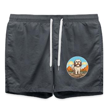 Lhasa Apso Hund Rasse Cartoon Kawaii Clipart Hund - Badeshorts - Anthrazit - Vorne - AI Model Male 185 light (185cm)