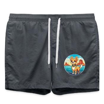 Chinesische kaiserliche hunderasse cartoon kawaii clipart - Badeshorts - Anthrazit - Vorne - AI Model Male 185 light (185cm)