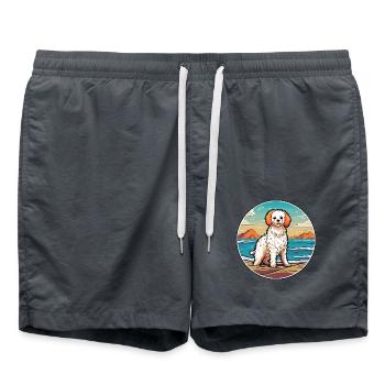 Bolognese Hund Rasse Cartoon Kawaii Clipart Hund Haustier - Badeshorts - Anthrazit - Vorne - AI Model Male 185 light (185cm)