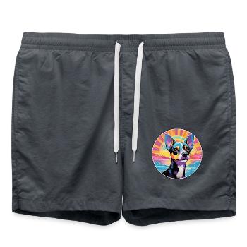 Rattenterrier Hunderasse bunte Karikatur Aquarell - Badeshorts - Anthrazit - Vorne - AI Model Male 185 light (185cm)