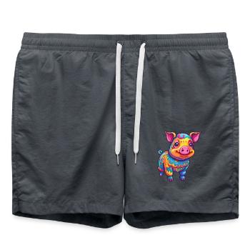 Schwein buntes Aquarell Cartoon Kawaii Tier - Badeshorts - Anthrazit - Vorne - AI Model Male 185 light (185cm)