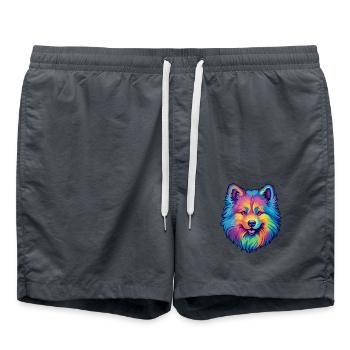 Keeshond Hunderasse Cartoon Kawaii Illustration - Badeshorts - Anthrazit - Vorne - AI Model Male 185 light (185cm)