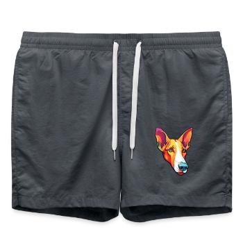 Ibizan Hound Hund Rasse Cartoon Kawaii Illustration - Badeshorts - Anthrazit - Vorne - AI Model Male 185 light (185cm)