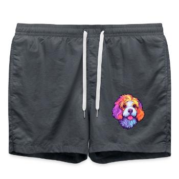 Bolognese Hunderasse Cartoon Kawaii Illustration - Badeshorts - Anthrazit - Vorne - AI Model Male 185 light (185cm)