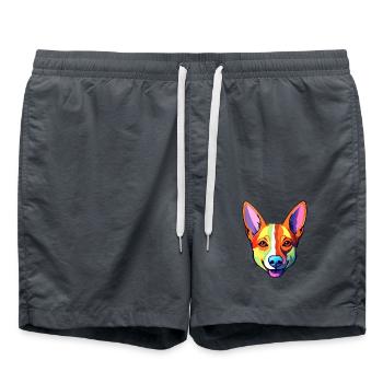 Basenji Hunderasse Cartoon Kawaii Illustration - Badeshorts - Anthrazit - Vorne - AI Model Male 185 light (185cm)