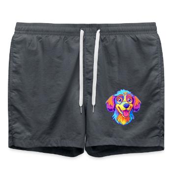 Akbash Hunderasse Cartoon Kawaii Illustration - Badeshorts - Anthrazit - Vorne - AI Model Male 185 light (185cm)