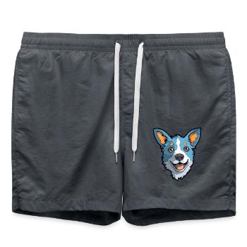 Blue Heeler Hunderasse Cartoon Kawaii Illustration - Badeshorts - Anthrazit - Vorne - AI Model Male 185 light (185cm)