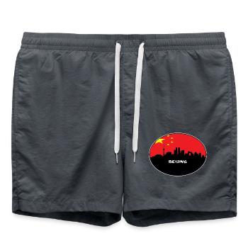 Peking-China-Flaggen-Skyline-Schattenbild-Reise - Badeshorts - Anthrazit - Vorne - AI Model Male 185 light (185cm)