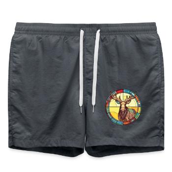 Elch buntes Aquarell Tier Haustier Illustration - Badeshorts - Anthrazit - Vorne - AI Model Male 185 light (185cm)
