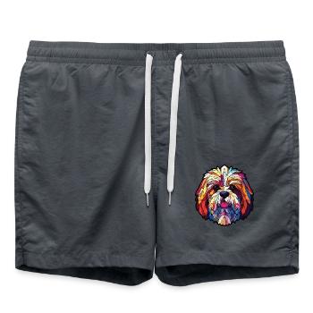 Lhasa Apso Hunderasse Aquarell Glas Illustration - Badeshorts - Anthrazit - Vorne - AI Model Male 185 light (185cm)