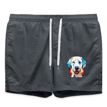 Ungarische Kuvasz-Hunderasse Aquarell-Illustration - Badeshorts - Anthrazit - Vorne - AI Model Male 185 light (185cm)