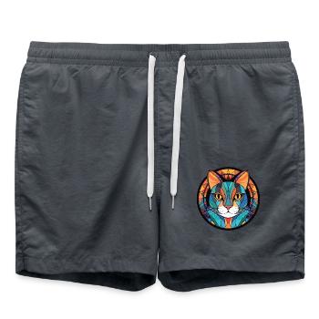 Brasilianische Kurzhaarkatze buntes Aquarell Haustier - Badeshorts - Anthrazit - Vorne - AI Model Male 185 light (185cm)