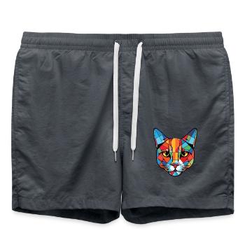 Brasilianische Kurzhaarkatze buntes Aquarell Haustier - Badeshorts - Anthrazit - Vorne - AI Model Male 185 light (185cm)