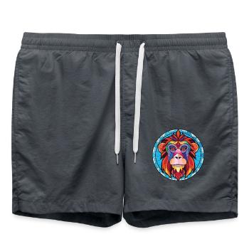 Affe Buntes Aquarell Tier Haustier Illustration - Badeshorts - Anthrazit - Vorne - AI Model Male 185 light (185cm)
