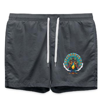 Pfauenbunte Aquarell-Tierillustration - Badeshorts - Anthrazit - Vorne - AI Model Male 185 light (185cm)