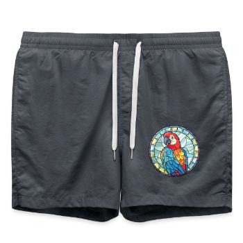 Papagei Buntes Aquarell Tier Haustier Illustration - Badeshorts - Anthrazit - Vorne - AI Model Male 185 light (185cm)