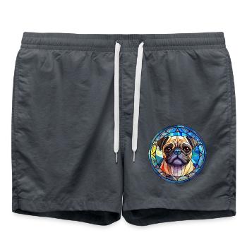 Mops Hunderasse Aquarellglas - Badeshorts - Anthrazit - Vorne - AI Model Male 185 light (185cm)