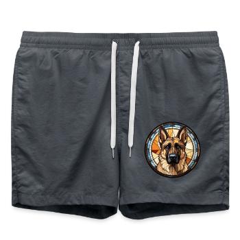 Deutscher Schäferhund Rasse Aquarellglas - Badeshorts - Anthrazit - Vorne - AI Model Male 185 light (185cm)