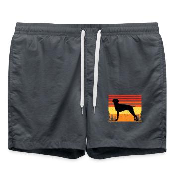 Old Danish Pointer Dog Silhouette Retro Sonnenuntergang - Badeshorts - Anthrazit - Vorne - AI Model Male 185 light (185cm)