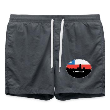 Santiago-Chile-Flaggen-Skyline-Schattenbild-Reise - Badeshorts - Anthrazit - Vorne - AI Model Male 185 light (185cm)