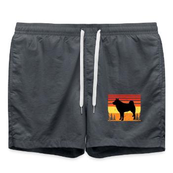 Finnischer Spitz Hundeliebhaber Silhouette Vintage Sonnenuntergang - Badeshorts - Anthrazit - Vorne - AI Model Male 185 light (185cm)