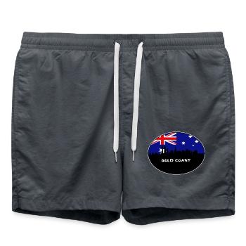 Goldküste-Australien-Flaggen-Skyline-Schattenbild-Trave - Badeshorts - Anthrazit - Vorne - AI Model Male 185 light (185cm)