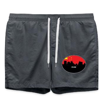 Xian-China-Flaggen-Skyline-Schattenbild-Reise - Badeshorts - Anthrazit - Vorne - AI Model Male 185 light (185cm)