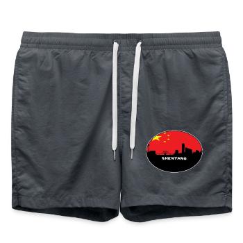 Shenyang-China-Flaggen-Skyline-Schattenbild-Reise - Badeshorts - Anthrazit - Vorne - AI Model Male 185 light (185cm)