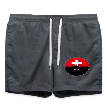 Genf-Schweiz-Flaggen-Skyline-Schattenbild-Reise - Badeshorts - Anthrazit - Vorne - AI Model Male 185 light (185cm)