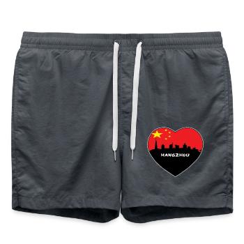 Hangzhou-China-Flaggen-Skyline-Reise-Andenken - Badeshorts - Anthrazit - Vorne - AI Model Male 185 light (185cm)