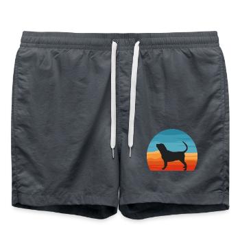 Bluthund Hundeliebhaber Silhouette Vintage Sonnenuntergang - Badeshorts - Anthrazit - Vorne - AI Model Male 185 light (185cm)