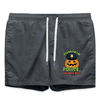 Kürbis-Polizei, erzwingt Buh! Polizist Halloween - Badeshorts - Anthrazit - Vorne - AI Model Male 185 light (185cm)