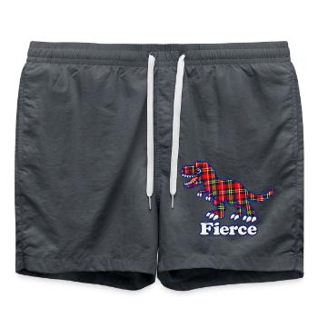 Wilder tartanfarbener karierter T-Rex-Dinosaurier - Badeshorts - Anthrazit - Vorne - AI Model Male 185 light (185cm)