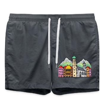 Innsbruck Skyline im bunten Kinderstil - Badeshorts - Anthrazit - Vorne - AI Model Male 185 light (185cm)