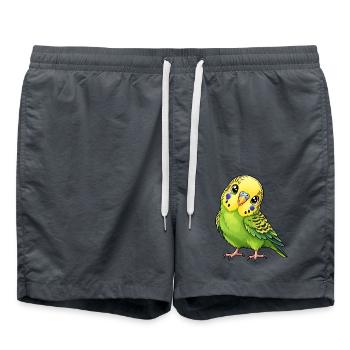 Grüner Wellensittich im Kawaii-Stil - Badeshorts - Anthrazit - Vorne - AI Model Male 185 light (185cm)