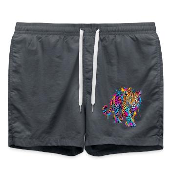 Leopard – Buntes Neon Graffiti Tierporträt - Badeshorts - Anthrazit - Vorne - AI Model Male 185 light (185cm)