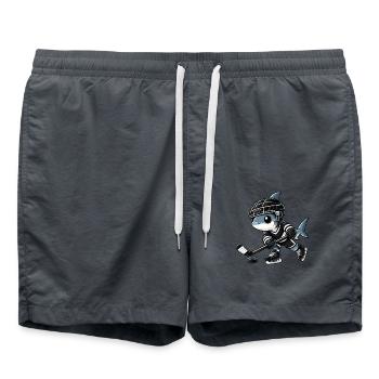 Cooler Eishockeyspieler Cartoon Stil - Badeshorts - Anthrazit - Vorne - AI Model Male 185 light (185cm)