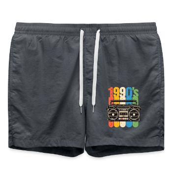 1990er Stereo und Kassetten Nostalgie - Badeshorts - Anthrazit - Vorne - AI Model Male 185 light (185cm)