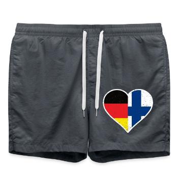 Deutschland Finnland Herz Vintage - Badeshorts - Anthrazit - Vorne - AI Model Male 185 light (185cm)