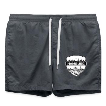 Hamburg-Deutschland-Skyline-Reiseabzeichen-Souvenir - Badeshorts - Anthrazit - Vorne - AI Model Male 185 light (185cm)