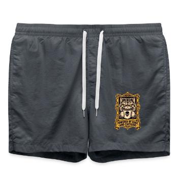 Angetrieben von Wut und Koffein Lustiges wütendes Katzen-Meme - Badeshorts - Anthrazit - Vorne - AI Model Male 185 light (185cm)