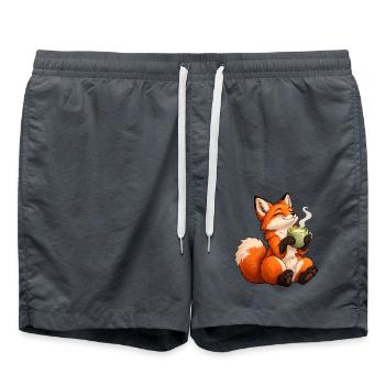 Fuchs mit Matcha Latte – Süße Teepause - Badeshorts - Anthrazit - Vorne - AI Model Male 185 light (185cm)