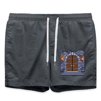 Pixel Art Kerkertor mit zwei brennenden Fackeln - Badeshorts - Anthrazit - Vorne - AI Model Male 185 light (185cm)