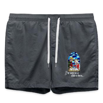 Denn uns ist ein Kind geboren - Badeshorts - Anthrazit - Vorne - AI Model Male 185 light (185cm)