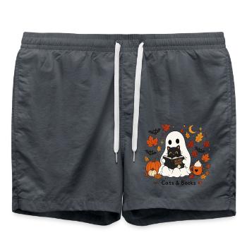 Cats Books Halloween Geist Katze Buchliebhaber Cat - Badeshorts - Anthrazit - Vorne - AI Model Male 185 light (185cm)