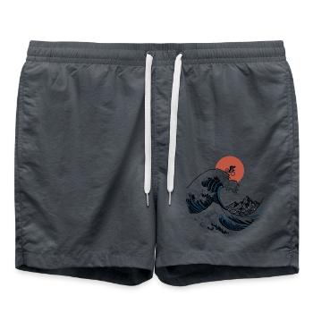 Japanische Ukiyo-e Gravel Bike Wave Art - Badeshorts - Anthrazit - Vorne - AI Model Male 185 light (185cm)