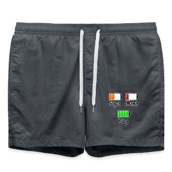 Papa Mama Baby – Lustiger Familien Akku Spruch - Badeshorts - Anthrazit - Vorne - AI Model Male 185 light (185cm)